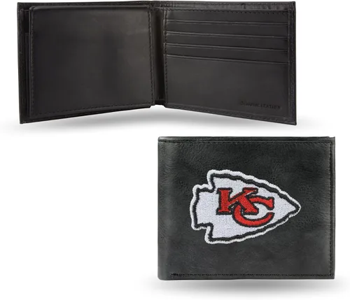 Vista 24 de Rico Industries Billetera de cuero bordada para hombre de la NFL Negro