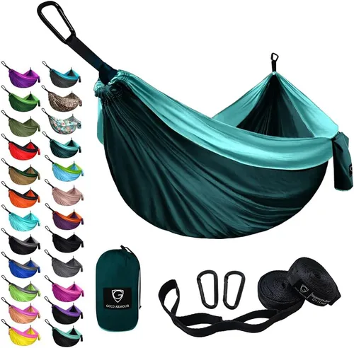 Vista 27 de Gold Armour Hamaca de camping – Hamaca doble XL, hamaca portátil, accesorios de camping, equipo para exteriores e interiores con correas de árbol