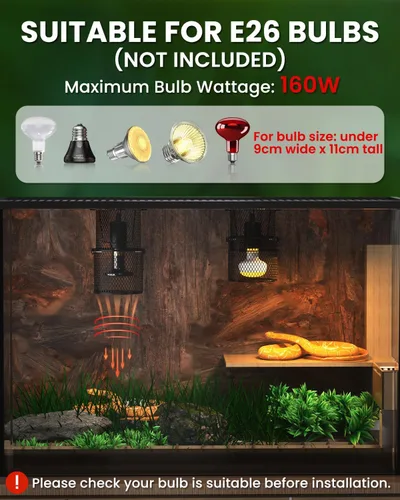 Vista 2 de GlowUp Soporte retráctil para lámpara de calor de reptiles, protector de emisor de calor de cerámica de 150 W con soporte anticalor, interruptor