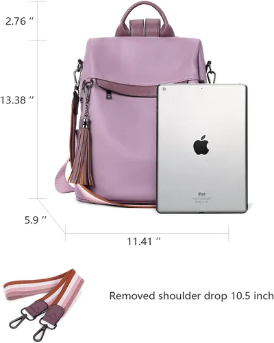 Vista 16 de Bromen - Mochila tipo bolso de mano de piel antirrobo para mujer a la moda, Beige floral, L