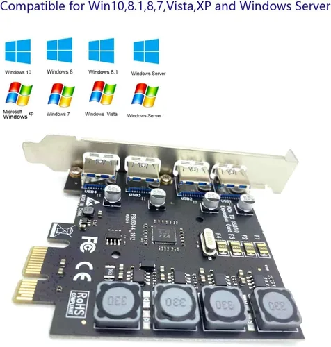 Vista 4 de Tarjeta PCIE USB 3.0 de 4 puertos Tarjeta de expansión PCI Express (PCIe) de 5 Gbps para Windows 11/10/8.1/8/7/Vista/XP/Server y Linux
