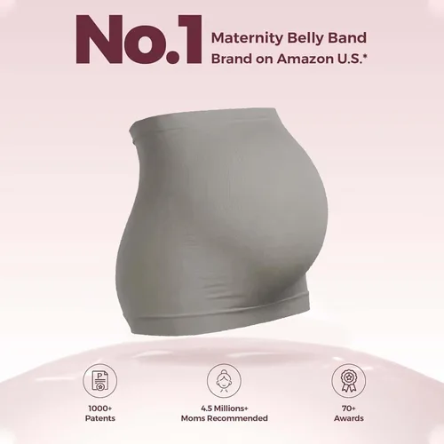 Vista 5 de DIRAVO Banda para el vientre de maternidad para embarazo, antideslizante, de silicona, elástica, para el embarazo Negro + Gris