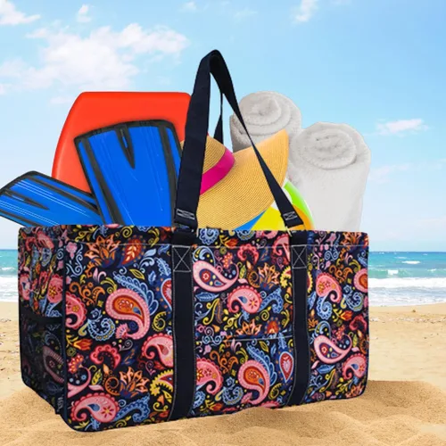 Vista 313 de NGIL Bolsa de comestibles reutilizable extra grande plegable de gran tamaño para comestibles, almacenamiento, picnic, playa, Estampado