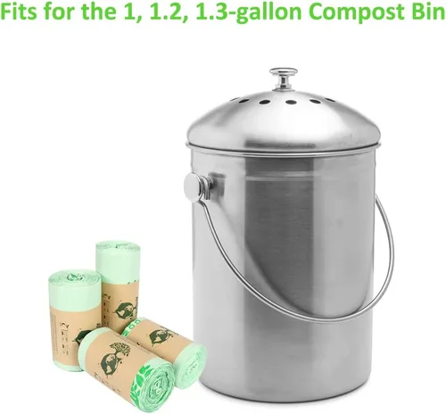 Vista 4 de Bolsas de compostaje 100% para encimera de cocina, contenedor de compostaje – 1, 1.2, 1.3, 1.5 galones, desechos de alimentos de cocina, bolsas