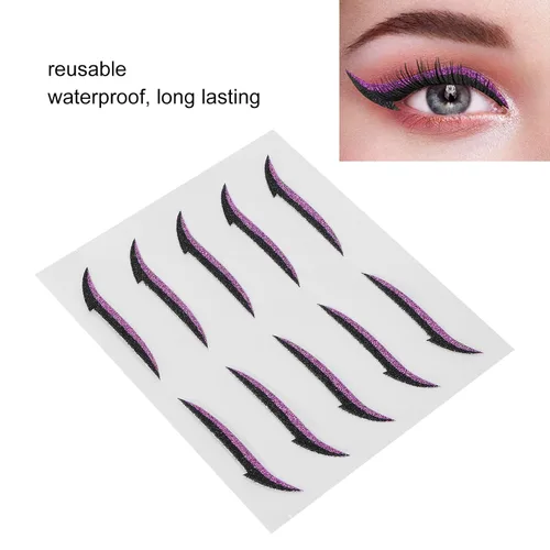 Vista 3 de Brrnoo Calcomanías reutilizables con purpurina, adhesivo para maquillaje de ojos de mujer, calcomanías autoadhesivas para bodas, fiestas de baile