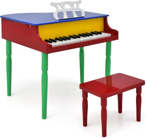 Vista 11 de Costzon Piano Clásico para Niños, Piano de Juguete de Madera con 30 Teclas, con Soporte para Partituras y Banco, Mini Juguete Musical para Niños