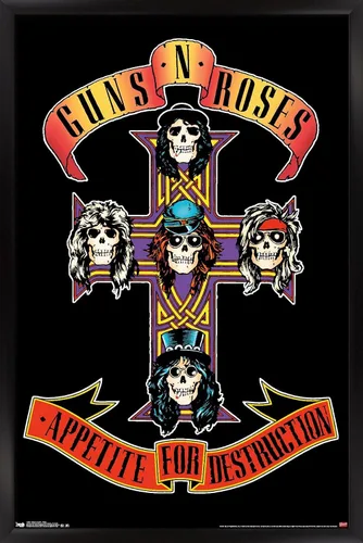 Vista 14 de Trends International Guns N' Roses - Póster de pared con cruz, 14.725 x 22.375 pulgadas, versión con marco de madera tipo granero Versión enmarcada