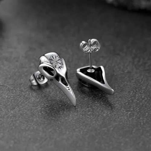 Vista 8 de FaithHeart Viking Raven Earrings for Men Sturdy Stainless Steel Punk Rock Earrings Lightweight Hypoallergenic Ear Jewelry with Gift Box