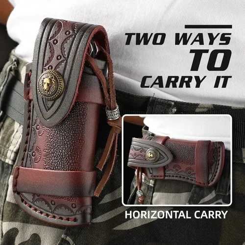 Vista 5 de Generic Bolsa plegable de cuero para cuchillos con funda plegable para cuchillos de 4 pulgadas y anillo para cinturón