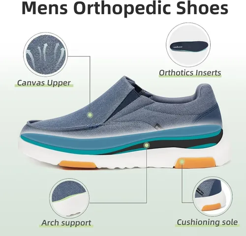 Vista 3 de OrthoComfoot Zapatos ortopédicos cómodos sin cordones para hombre con soporte de arco, mocasines ortopédicos para fascitis plantar, zapatos de lona
