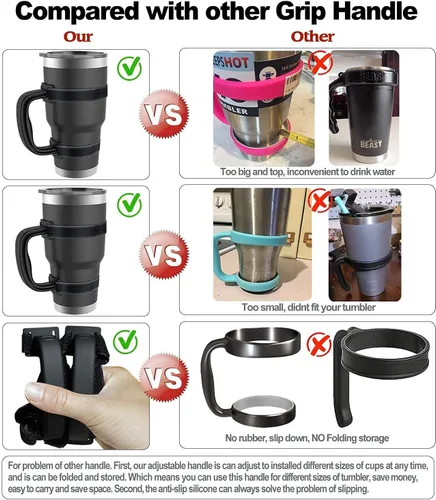 Vista 4 de Mango de vaso de 20 onzas, 30 onzas, 40 onzas, ajuste ajustable para YETI, RTIC, Ozark Trail, taza de viaje, SIC, Rambler y vasos de todas