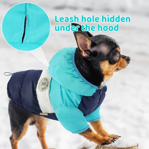 Vista 4 de FUAMEY Chaqueta acolchada para cachorros, chaleco acolchado cálido para la nieve para mascotas, ropa para perros a prueba de viento, impermeable