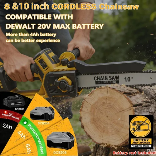 Vista 2 de Mini motosierra inalámbrica de 8 y 10 pulgadas, compatible con batería Dewalt de 20 V MAX, motosierras eléctricas sin escobillas para cortar madera