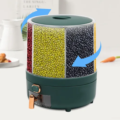 Vista 3 de PERFERATE Dispensador de granos de 6 rejillas, contenedor de arroz giratorio de 360°, dispensador de cereales, contenedor de almacenamiento