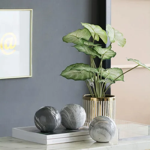 Vista 3 de A&B Home - Juego de 3 bolas de mármol marrón tostado, decoración del hogar, orbes decorativos para decoración de mesa, base plana para esfera de Gris