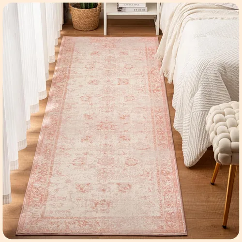 Vista 329 de Istana Alfombra larga antideslizante de 2.5 x 8 para el hogar, para pasillo y cocina, lavable, sedosa y suave al tacto, elegante, color azul y marfil