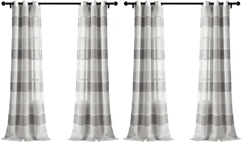 Vista 11 de Lush Decor Par de paneles de cortinas transparentes con ojales y textura beige para ventana (84 x 38 pulgadas)