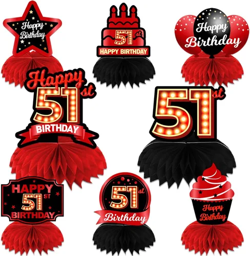 Vista 21 de Feliz 45 cumpleaños rojo y negro centros de mesa de panal de abeja decoraciones de globos decoración de mesa centros de mesa para niñas mujeres
