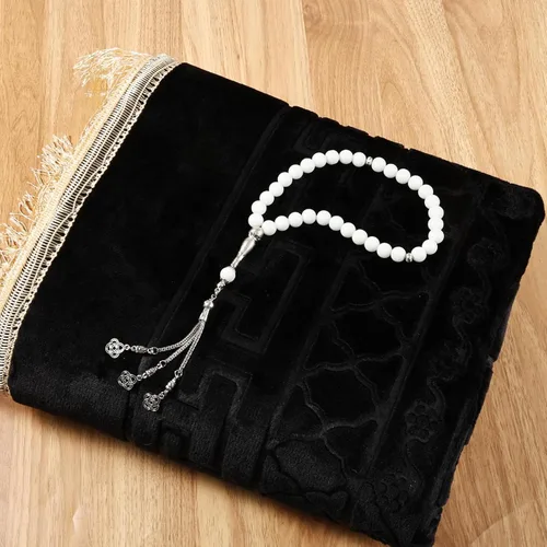 Vista 7 de FUMMI Alfombra de oración musulmana acolchada suave con cuentas Tasbih, gruesa alfombrilla de oración islámica antideslizante, lujoso Janamaz