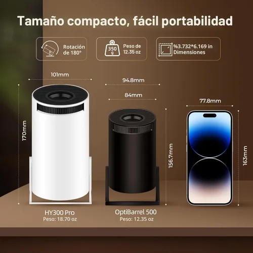 Vista 9 de Mini proyector con WiFi 6 y Bluetooth 5.4 Keystone vertical automático integrado Android 14 OS, 1080P 4K compatible con proyector giratorio portátil