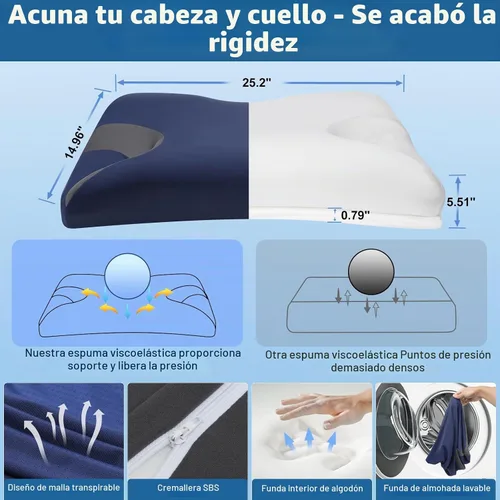 Vista 6 de Almohada CPAP para personas que duermen de lado y espalda – Almohada cervical ajustable de espuma viscoelástica para apoyo del cuello y un mejor