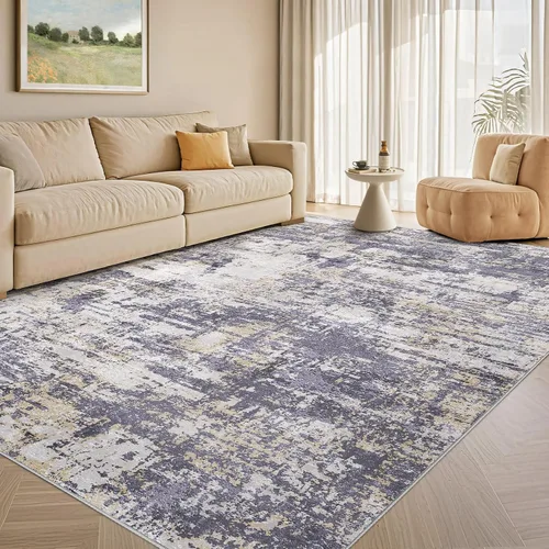 Vista 56 de Tortania Alfombra redonda lavable de 5 pies para sala de estar: Alfombra moderna abstracta neutra grande suave y delgada – Alfombra antideslizante
