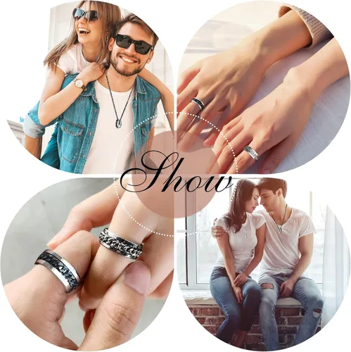 Vista 2 de MJartoria collares a juego para parejas, para él y ella, dijes de anillo grabados, con diamantes de imitación, regalo para novio y novia