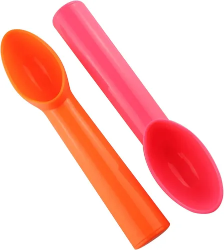 Vista 3 de Cucharas de plástico para helado, cucharas de frutas, cuchara de melón, sandía, accesorios de cocina, 4 colores (naranja, verde, azul, rosa)