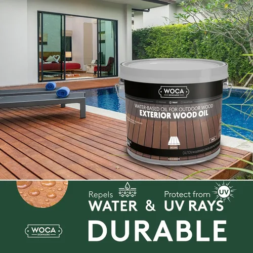Vista 3 de WOCA Comprobador de aceite de madera exterior de Dinamarca, aceite penetrante a base de agua para superficies de madera al aire libre, muestra