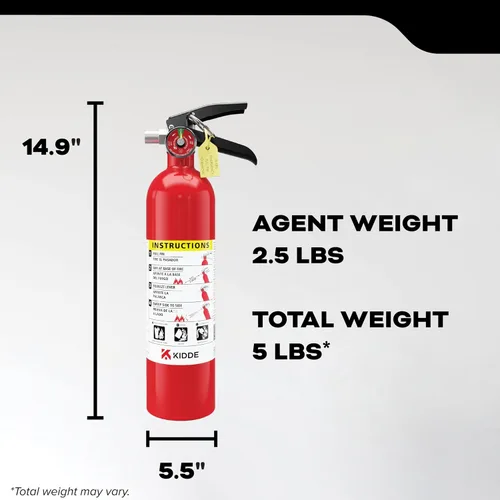 Vista 10 de Kidde Extintor de fuego de grado comercial para oficina, escuelas, recargable 1A10BC Extintor recargable y reutilizable para pequeños incendios
