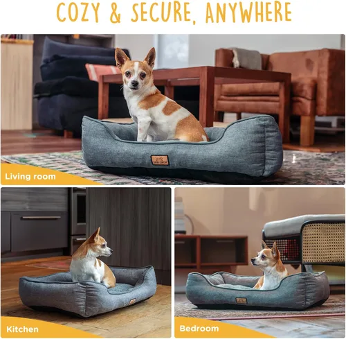 Vista 7 de Cama pequeña para perros de 26 pulgadas, sofá lavable de felpa para perros y gatos pequeños, cama rectangular suave para cachorros con base