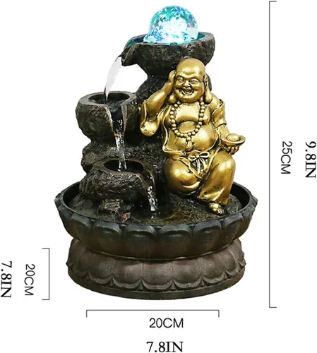 Vista 2 de Tabletop Water Fountain Fotai Waterfall Fountain Feng Shui Polo Office Decoration - Round Water Flow Waterfall Suitable for Office Bedroom Decoration