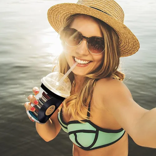 Vista 6 de Vinyl Records And Tapes Reusable Insulated Neoprene Iced Coffee Cup Sleeves 3 Sizes Diving Material Cup Durable Beverage Covers for Cold Coffee Tea