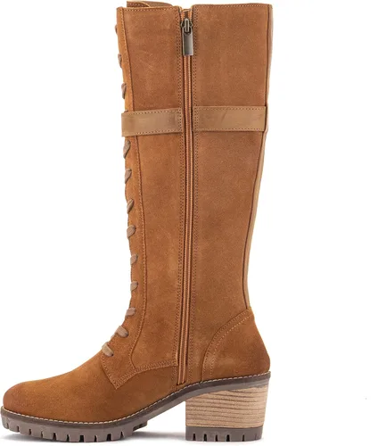Vista 3 de Vintage Foundry Co. Botas acolchadas de media pantorrilla para mujer, hechas a mano, con cordones, correas ajustables, cremallera completa, suela