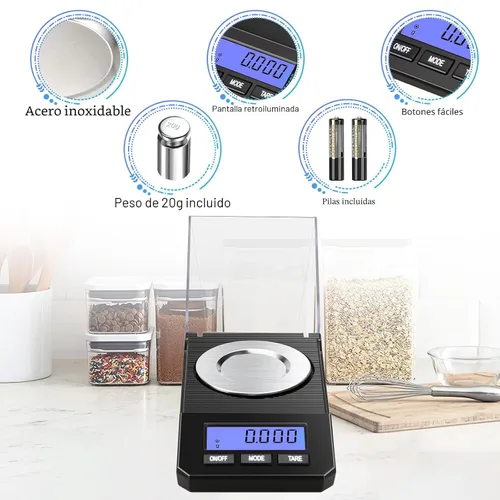 Vista 4 de Báscula de miligramos 50g/0.001g de alta precisión, báscula portátil para joyería con precisión de 0.001 gramos, báscula para polvo, báscula digital