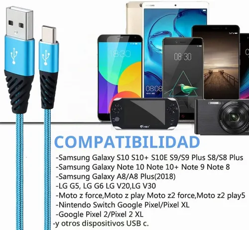 Vista 5 de Bynccea Cable de carga tipo C de 10 pies, paquete de 4 cables de carga rápida USB A a USB C, cargador de teléfono celular, nailon trenzado