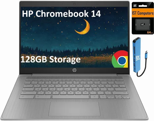 Vista 9 de HP Laptop Chromebook de 14 pulgadas, Intel Celeron N4120, 4 GB de RAM, 64 eMMC, pantalla HD, Chrome OS, gráficos Intel UHD 600, batería de larga