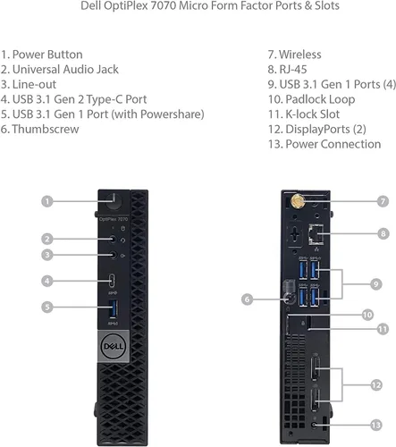 Vista 5 de Dell Optiplex 7070 Micro PC de sobremesa Intel Core i5-9500T 16GB RAM DDR4 256GB SSD, WiFi, Bluetooth, teclado y mouse, Windows 11 Pro, negro