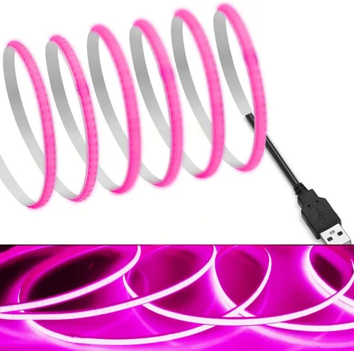 Vista 10 de MDee】Cinta LED de luz USB COB 1.64 pies/0.5 m - Cinta LED de 5 mm flexible DC 5V con 320 LED/m para iluminación cálida (2700K). Cortada, moldeable