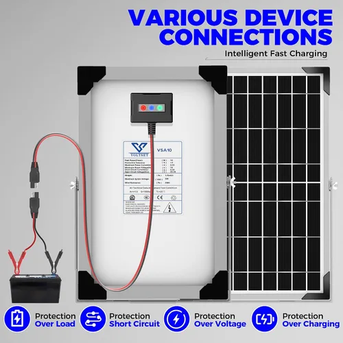 Vista 8 de Voltset - Cargador de batería solar de 10 W 12 V: mantenedor de panel solar para automóvil, barco - Cargador solar monocristalino impermeable