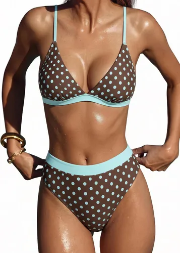 Vista 24 de SUUKSESS - Conjunto de bikini de dos piezas para mujer, con cintura alta y corte sexy, estilo triángulo 127 verde militar