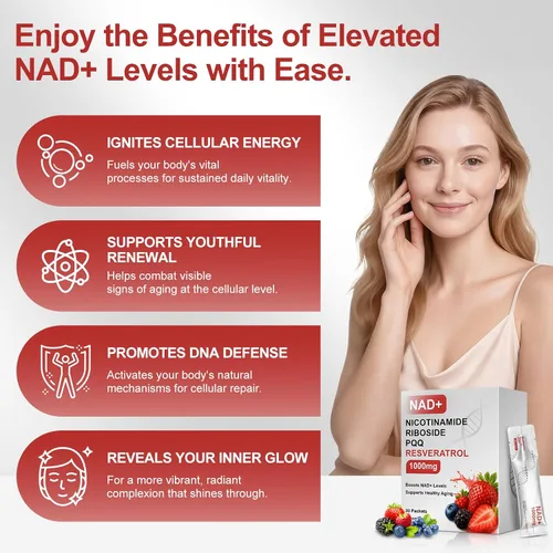 Vista 6 de Howave NAD+Suplemento líquido de 1000 mg, 24 paquetes, con ribósido de nicotinamida, resveratrol y PQQ - NADBooster de envejecimiento saludable
