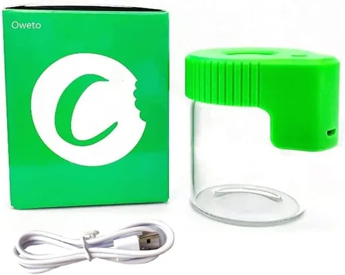 Vista 13 de Tarro de almacenamiento de vidrio transparente con sello LED, botella de vidrio ornamental con luz y aumento (Negro)