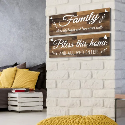 Vista 4 de Jetec - Letrero de pared de madera con texto en inglés «Bless This Home», 2 unidades, color marrón