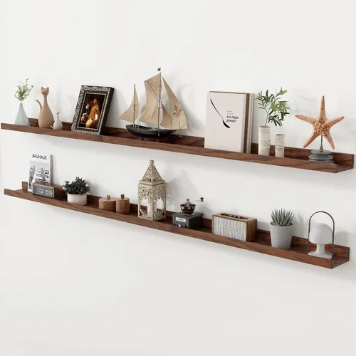 Vista 30 de Axeman Repisa para Cuadros de Roble, Estantes Flotantes de 24 Pulgadas, Juego de 2, Estantes de Pared de Madera de Roble Macizo con Reborde