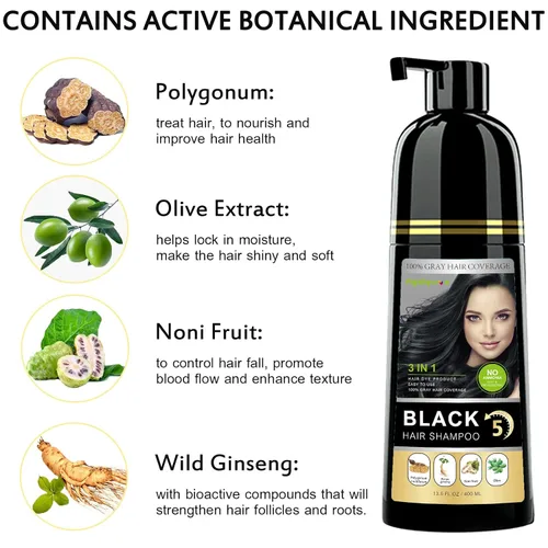 Vista 9 de Tinte negro semipermanente 3 en 1 para el cabello, 13.5 onzas líquidas, cobertura del 100% de las canas, champú de color para el cabello