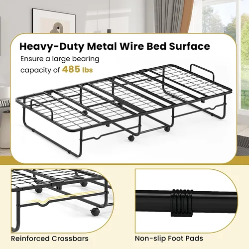 Vista 7 de Giantex Cama plegable individual con colchón, cama portátil enrollable con marco de metal resistente, cama plegable que ahorra espacio con colchón