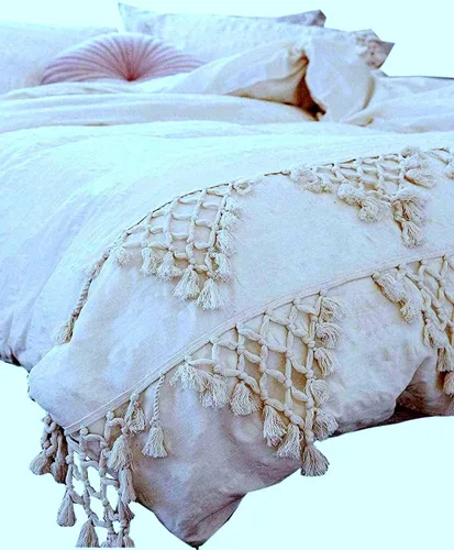 Vista 44 de Edredón hippie puro con borlas para dormitorio, manta bohemia con flecos indios, funda de edredón de algodón para mujer con fundas de almohada