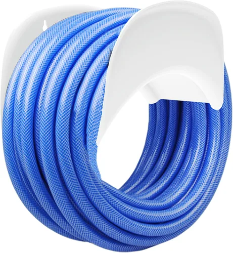Vista 6 de Gardzen - Soporte de manguera blanco resistente de acero para montaje en pared, soporte para manguera de automóvil, soporte para colgador