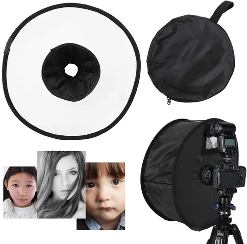 Vista 6 de Alvinlite Universal Shoot Macro Flash Light Lámpara Portátil Capucha Difusor Plegable Softbox Redondo para Cámara Video Shooting 16.5x6.3in Beauty